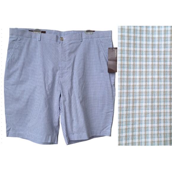 Perry Ellis Men's Cotton Bermuda Chino Shorts Blue Gray White Plaid Sz 38 Breeze - Picture 1 of 7
